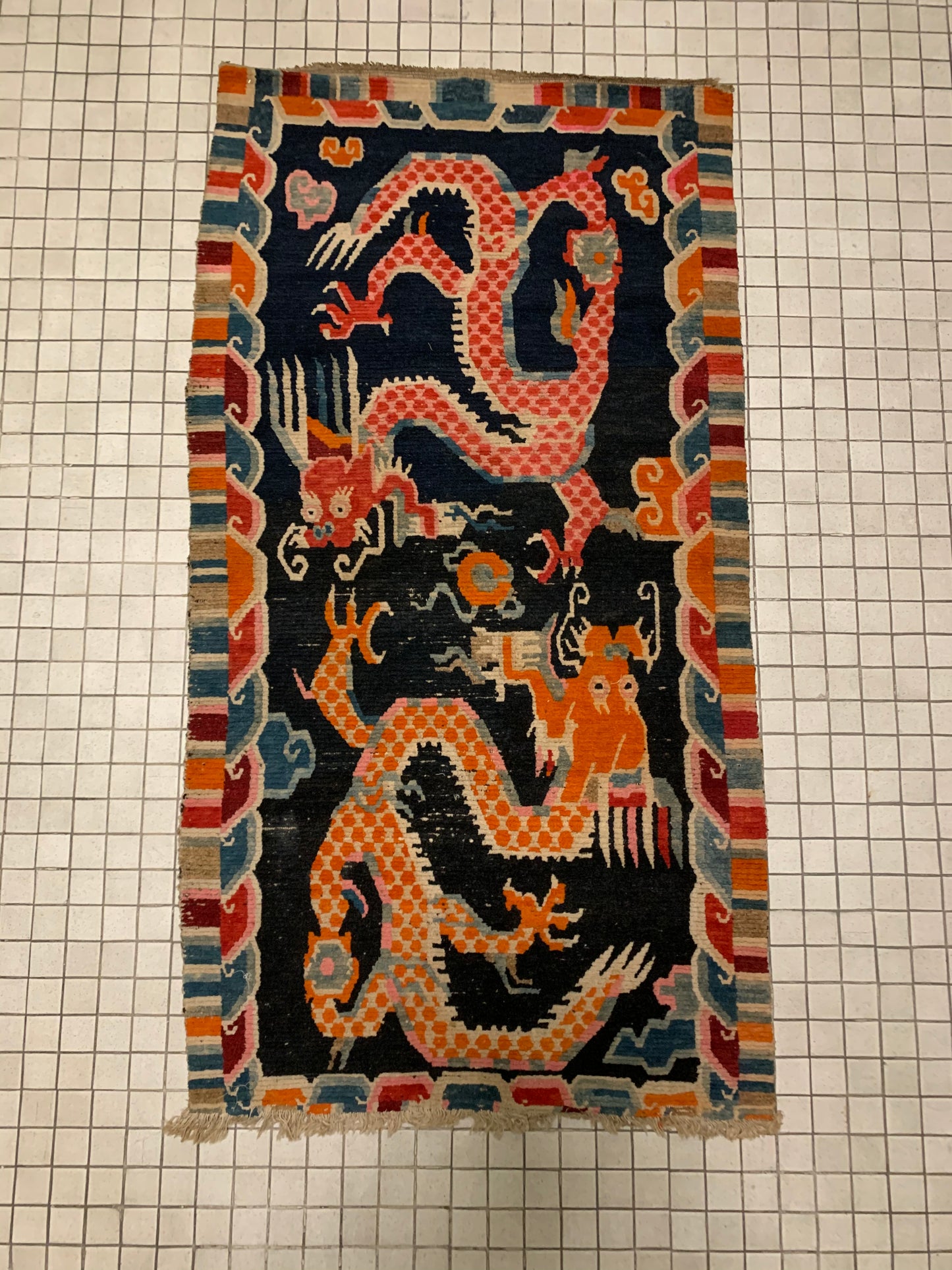 Antique Tibetan Dragon rug