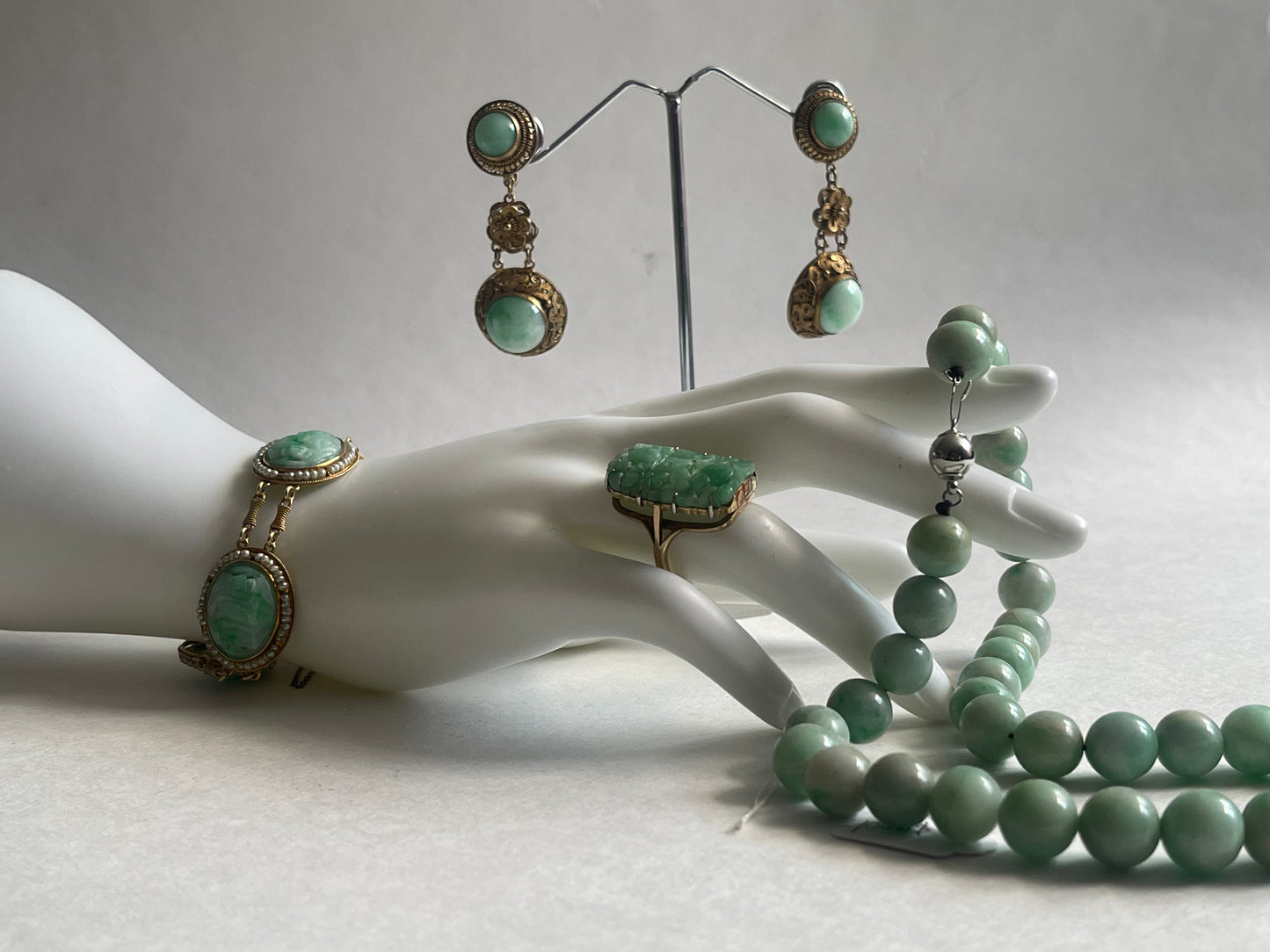 A pair of antique jade earrings