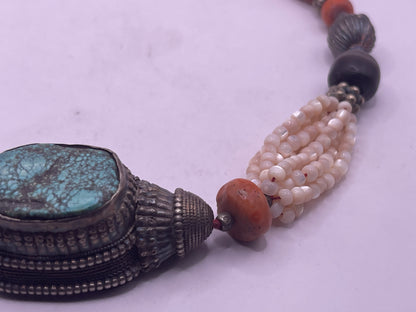 Antique turquoise hair bead necklace