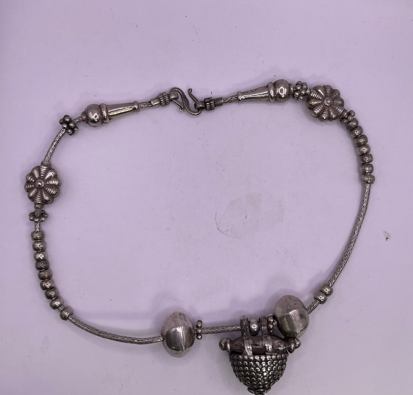 Vintage silver necklace with silver beads from India
