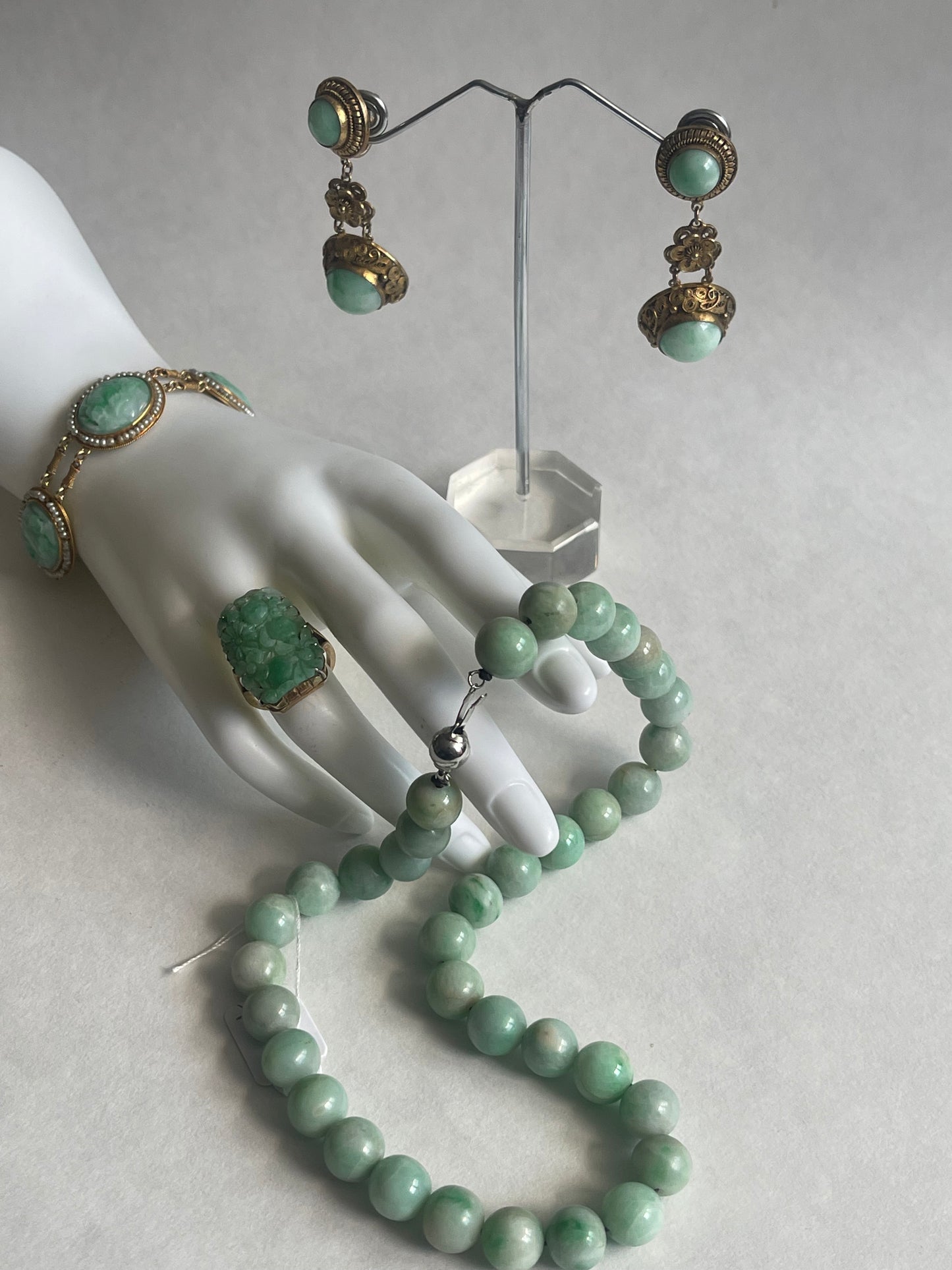A necklace with vintage jade beads