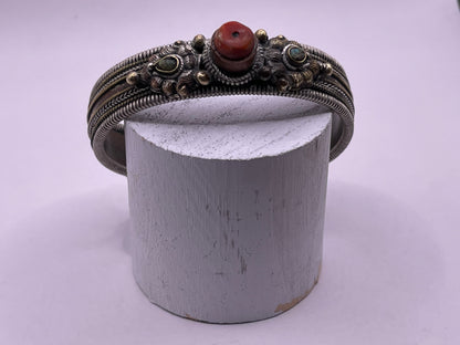 Antique Tibetan silver and coral bangle