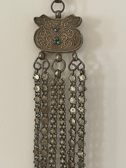 Late 19th C. Silver chatelaine with chains