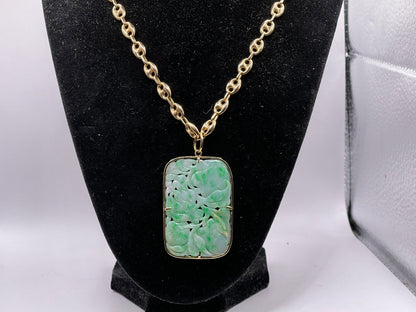 Carved vintage jadeite plaque pendant