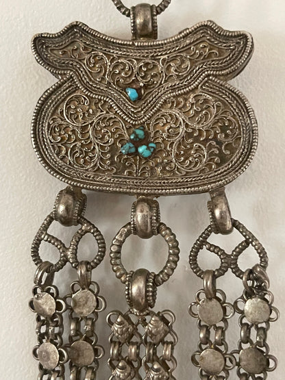Late 19th C. Silver chatelaine with chains
