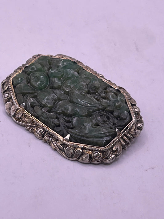 Large vintage  jade brooch