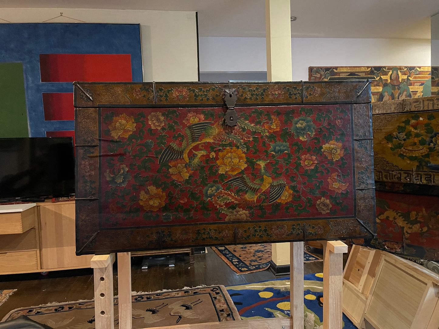 An antique Tibetan wooden chest