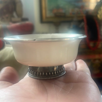 An antique Tibetan animal bone and silver tea cup