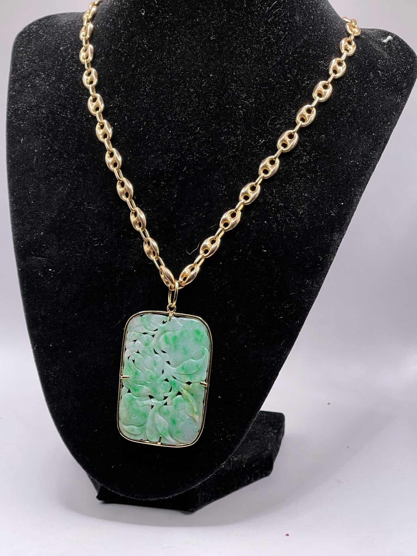 Carved vintage jadeite plaque pendant