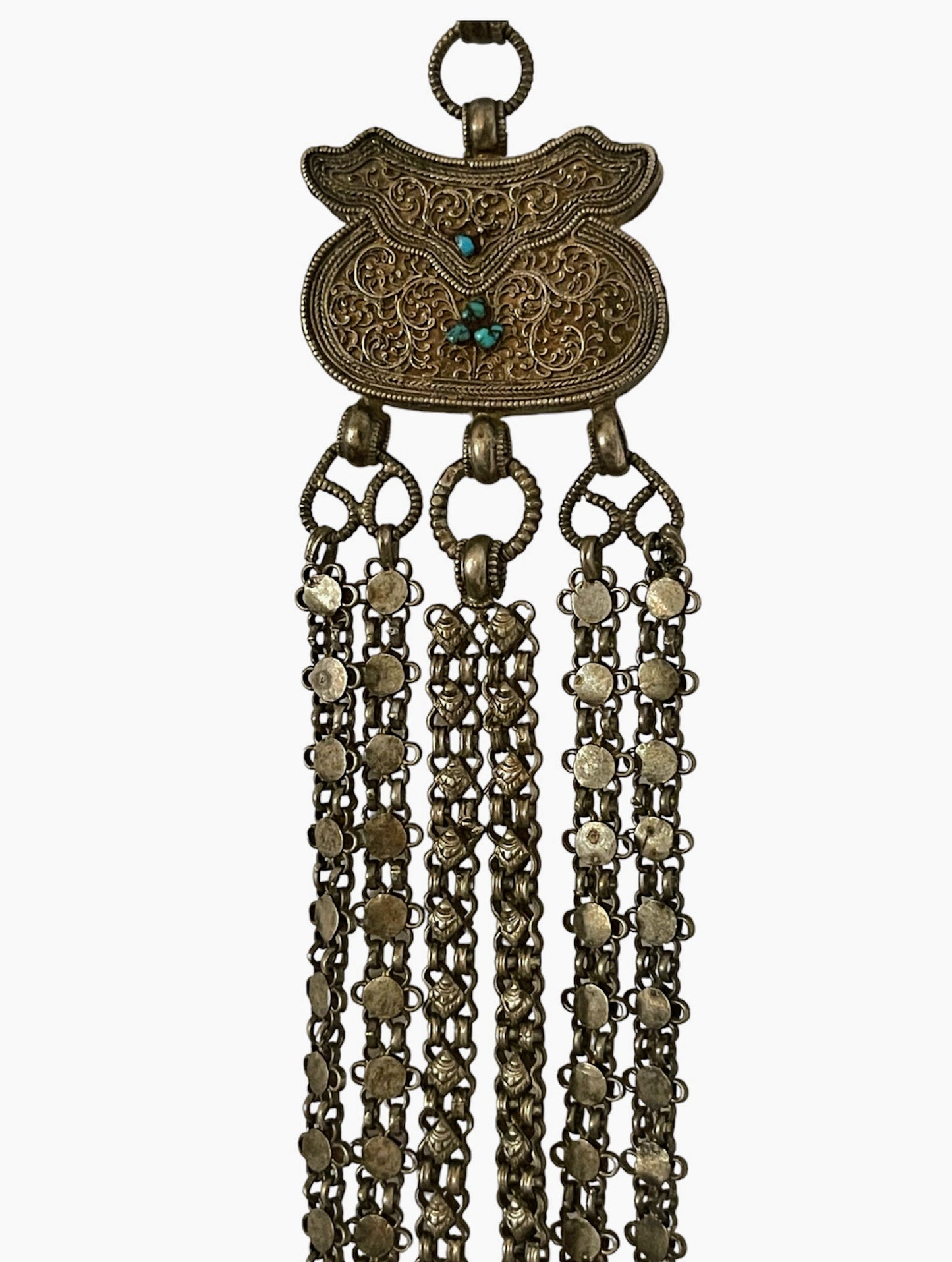 Late 19th C. Silver chatelaine with chains