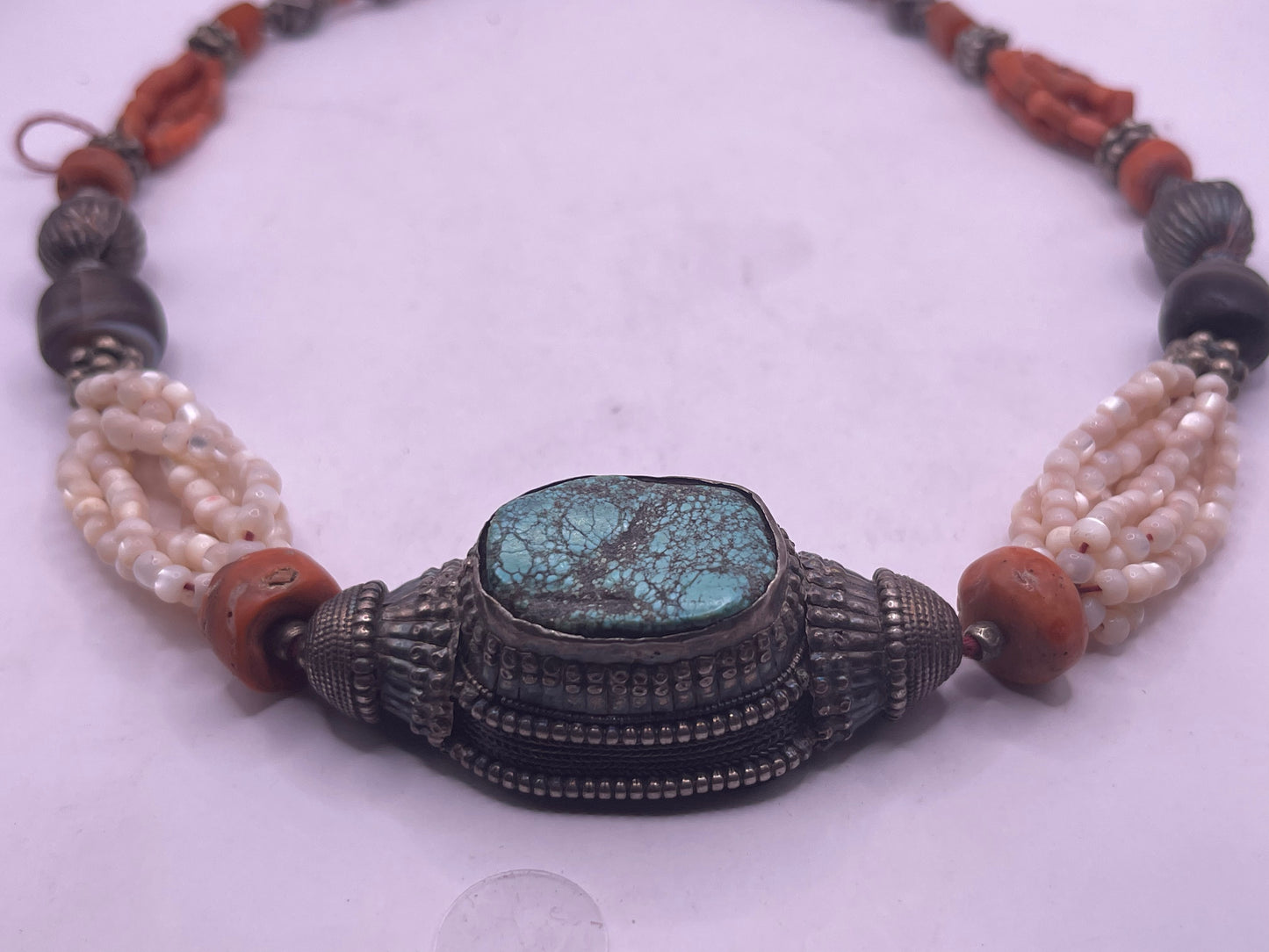 Antique turquoise hair bead necklace