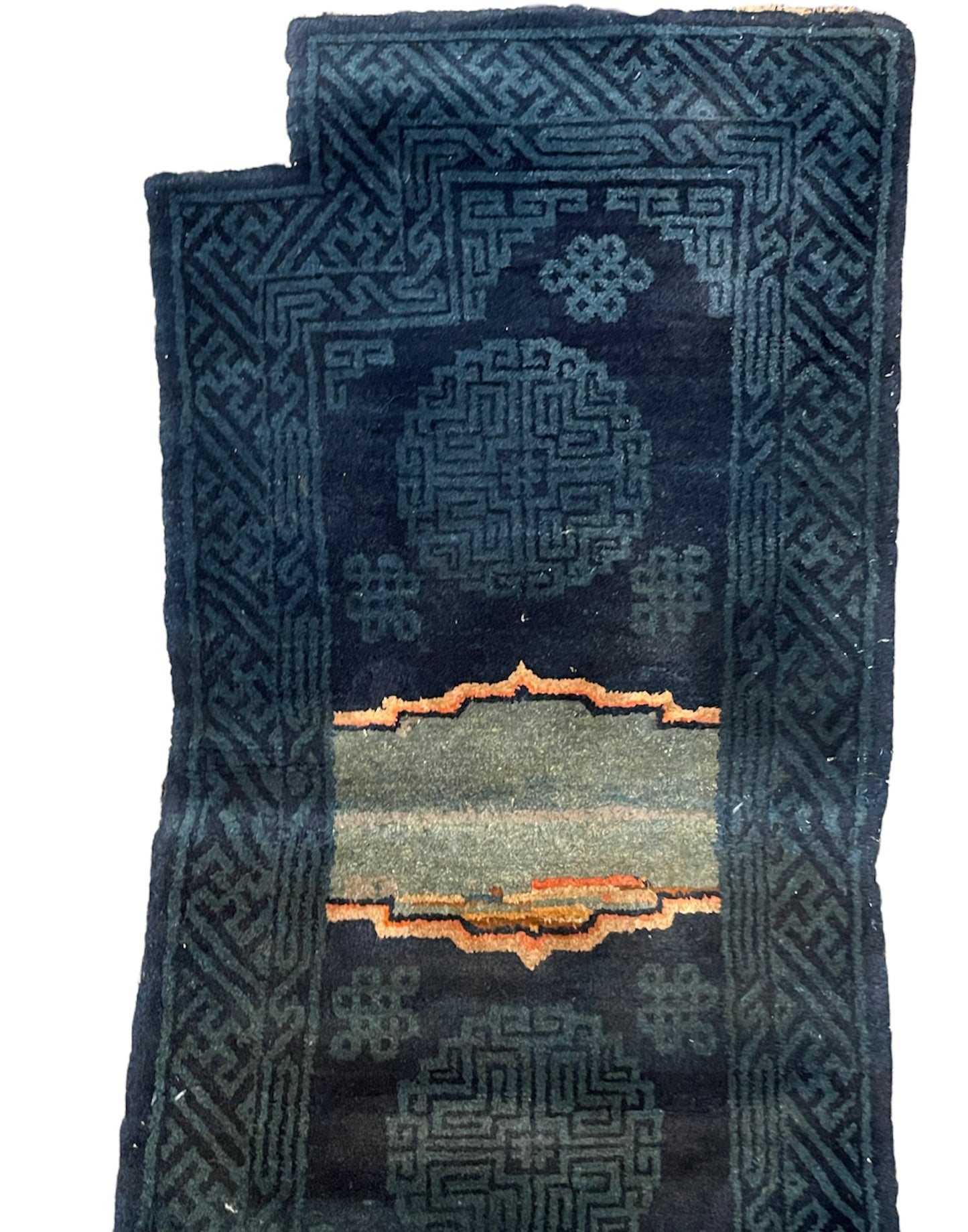 A vintage indigo Tibetan saddle rug