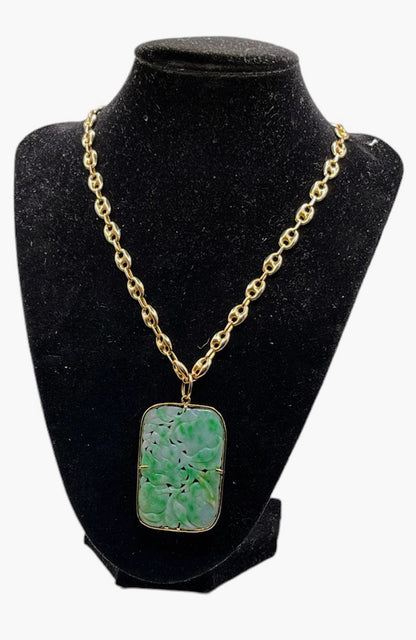 Carved vintage jadeite plaque pendant