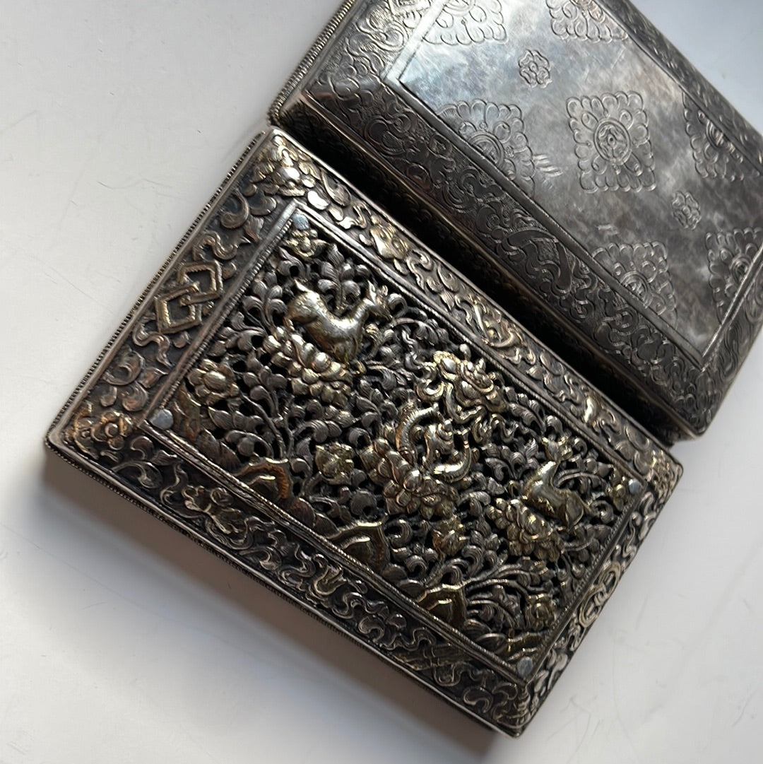 An antique Bhutanese betel nut silver box