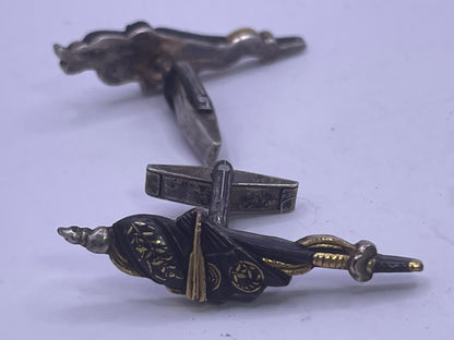 vintage find rare Shakudo antique menuki style sterling silver cufflinks