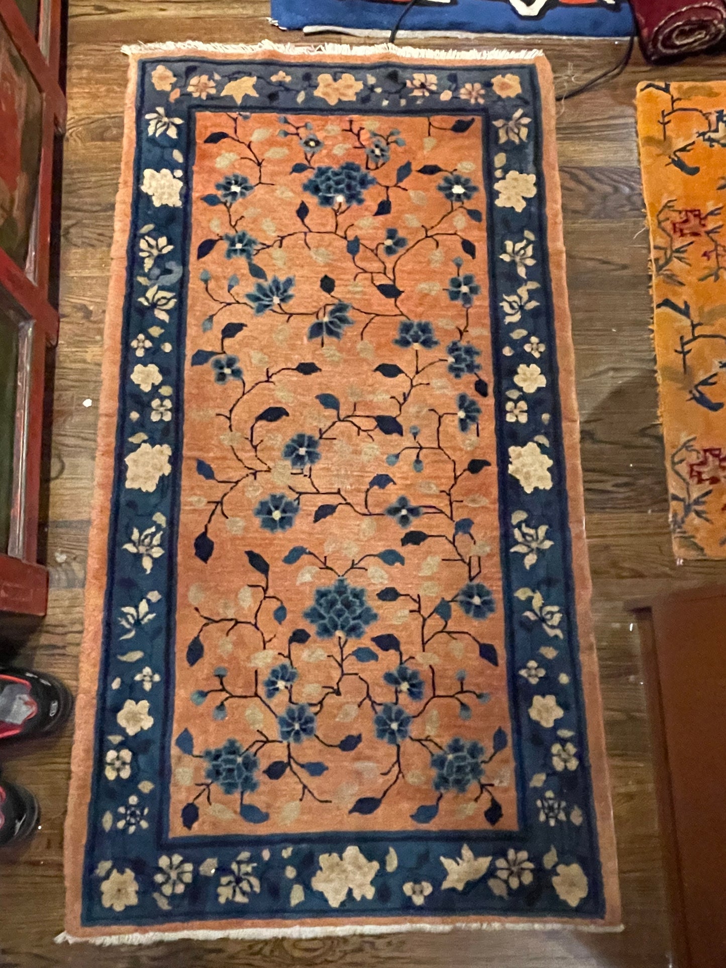 An antique handwoven Chinese rug