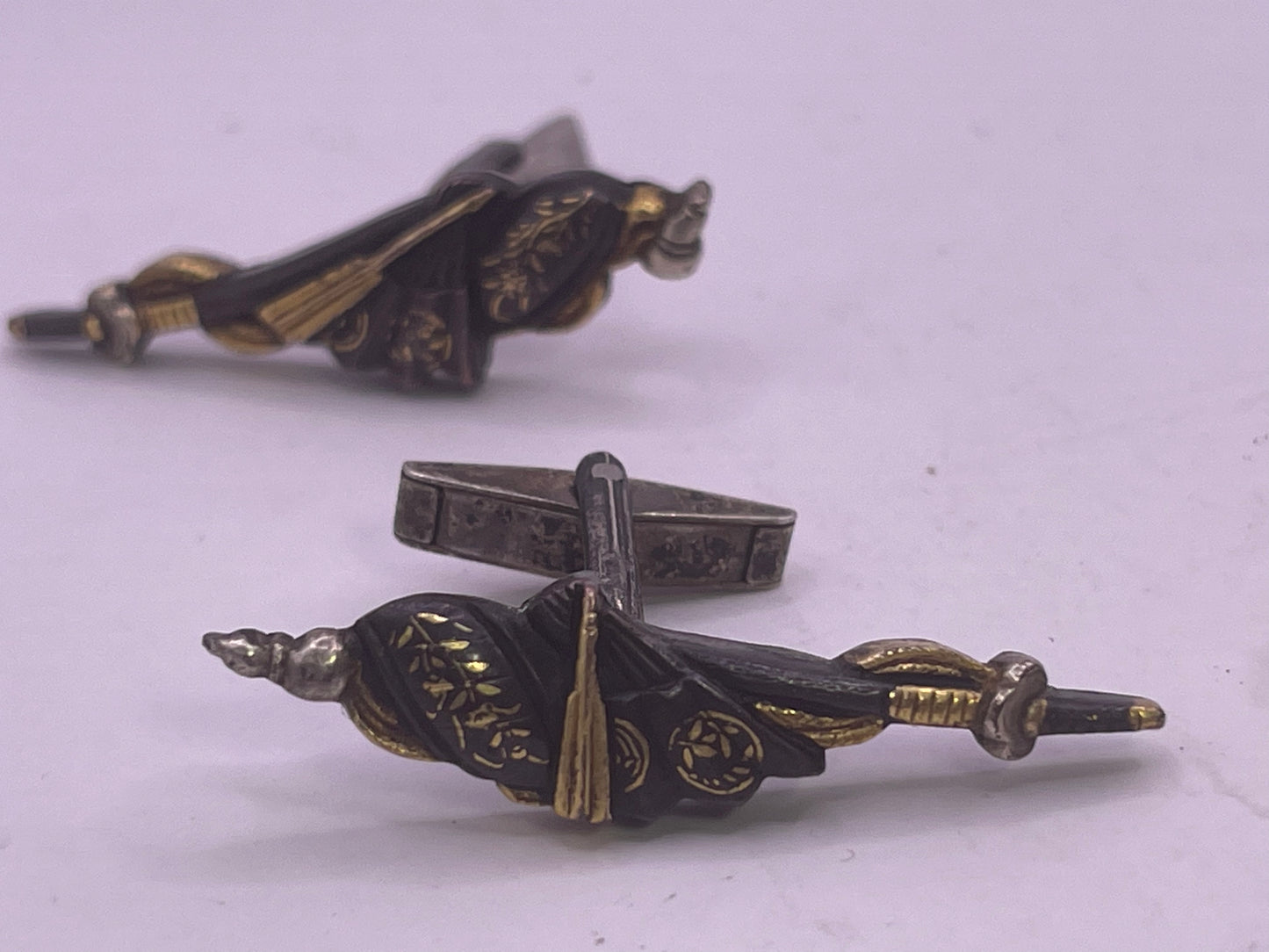 vintage find rare Shakudo antique menuki style sterling silver cufflinks