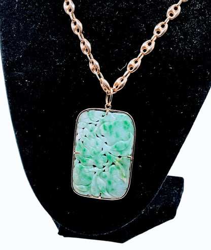 Carved vintage jadeite plaque pendant