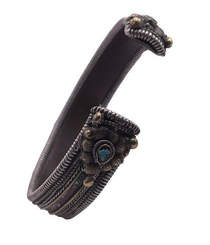 Antique Tibetan silver and coral bangle