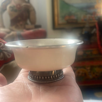 An antique Tibetan animal bone and silver tea cup