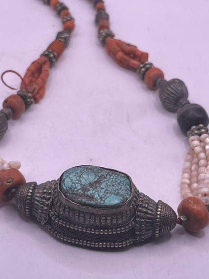 Antique turquoise hair bead necklace