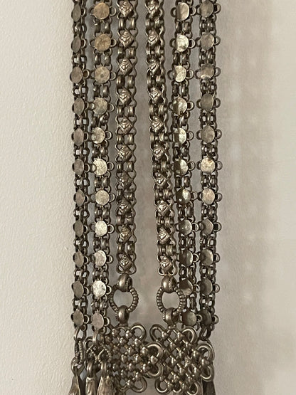 Late 19th C. Silver chatelaine with chains