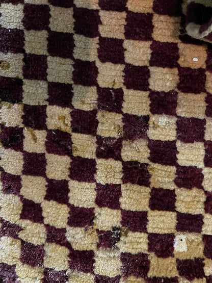 An antique Tibetan checkerboard handmade wool  rug