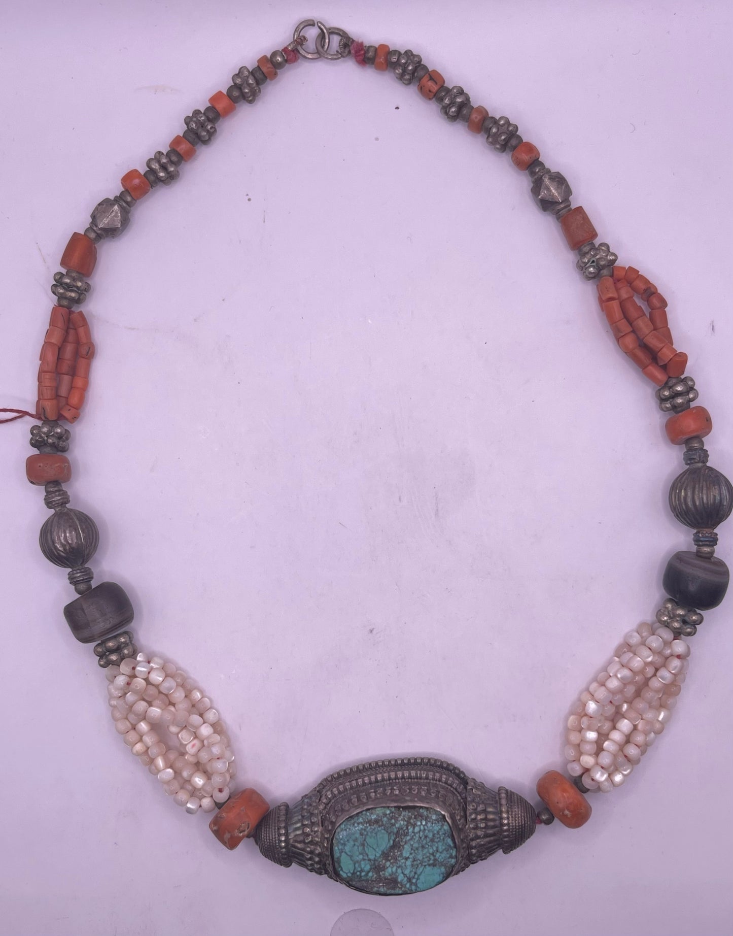 Antique turquoise hair bead necklace