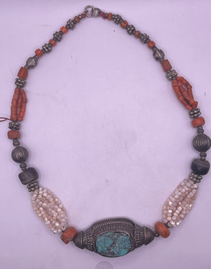 Antique turquoise hair bead necklace