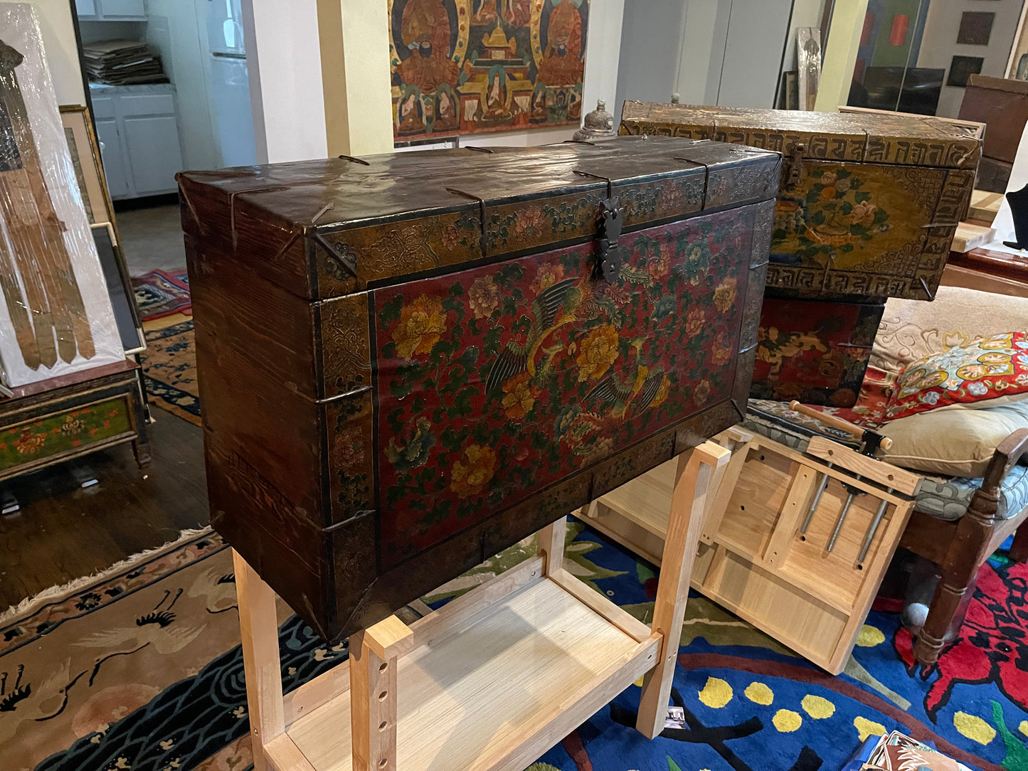 An antique Tibetan wooden chest