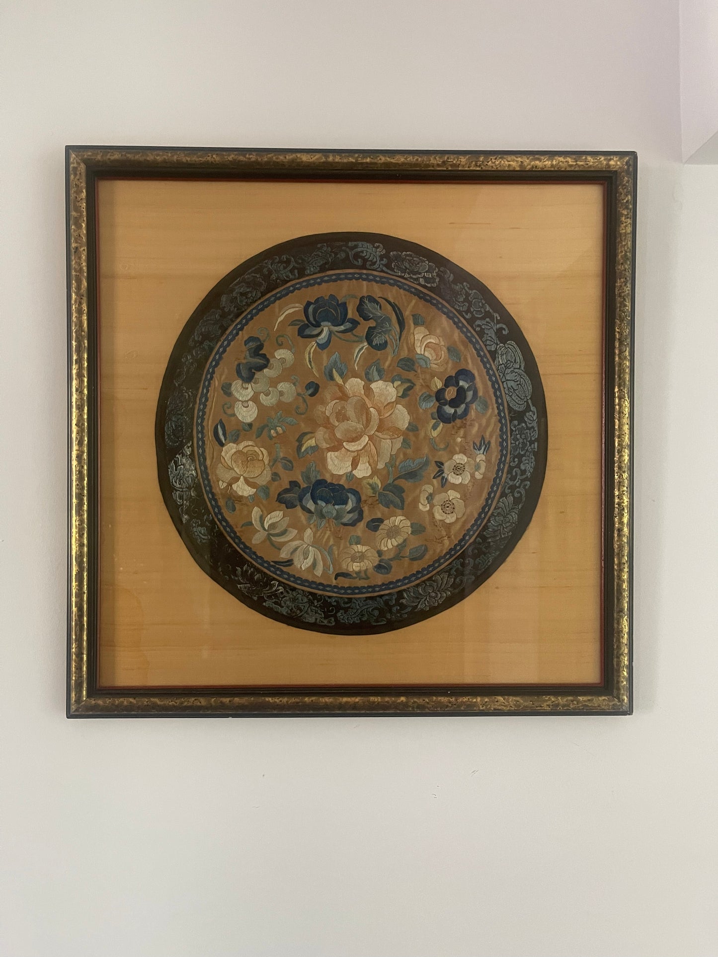 A framed embroidered 19th Century rank badge