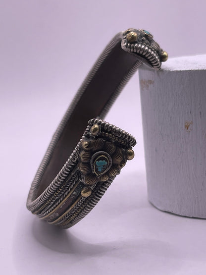 Antique Tibetan silver and coral bangle