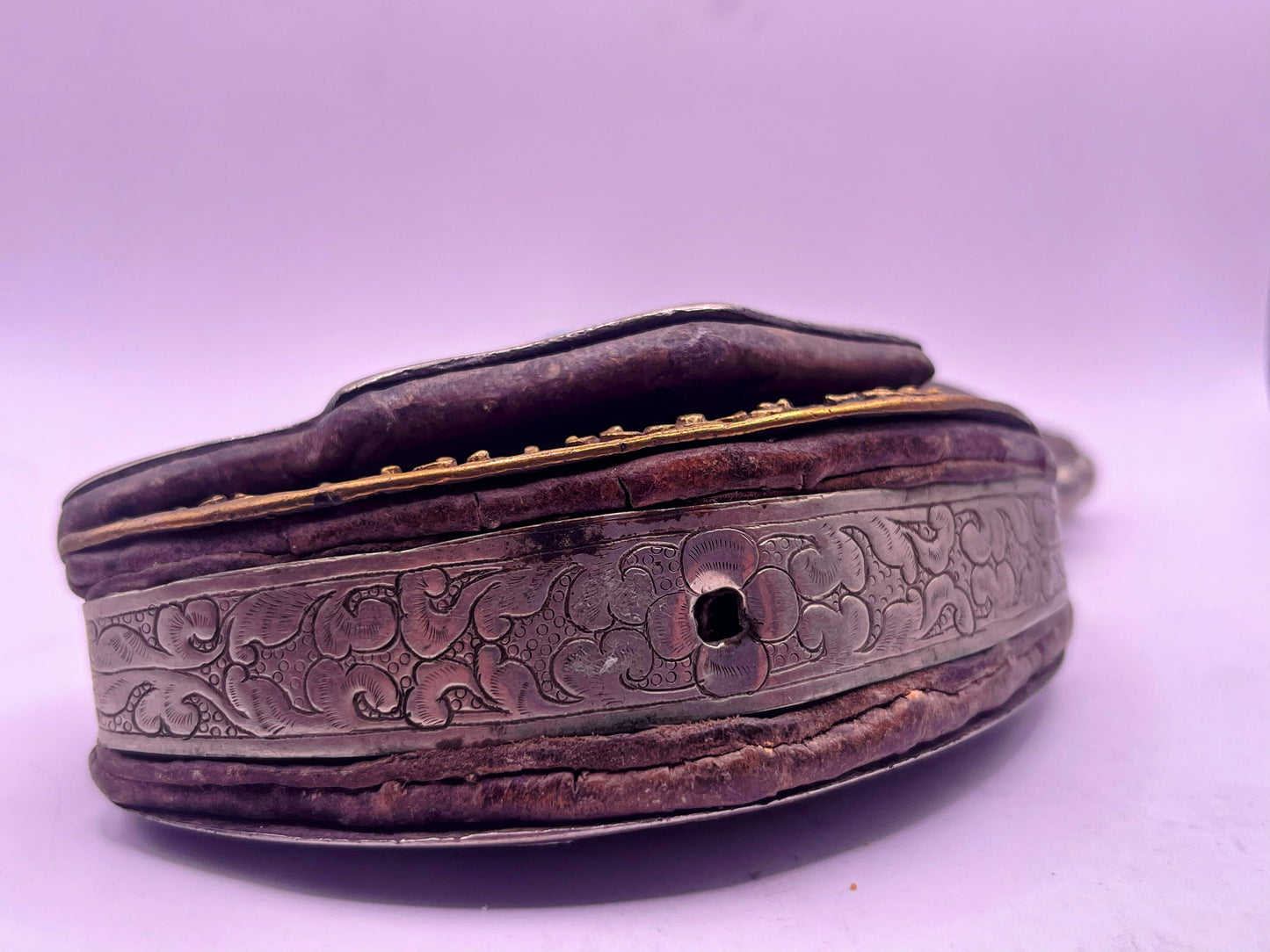 An antique Tibetan mechak purse with turquoise