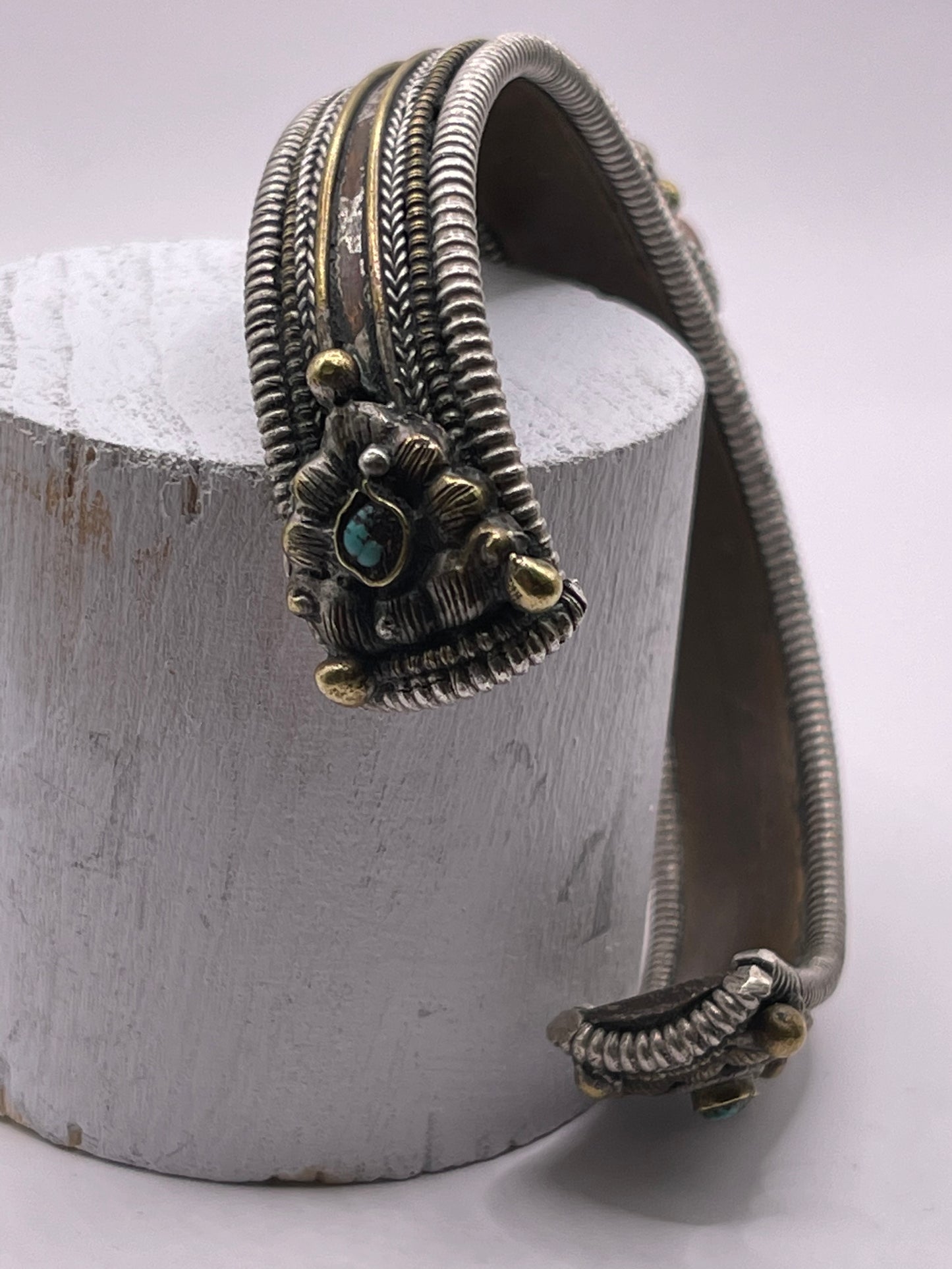 Antique Tibetan silver and coral bangle