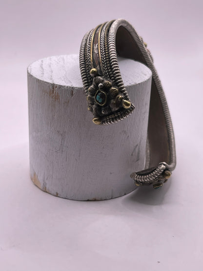 Antique Tibetan silver and coral bangle