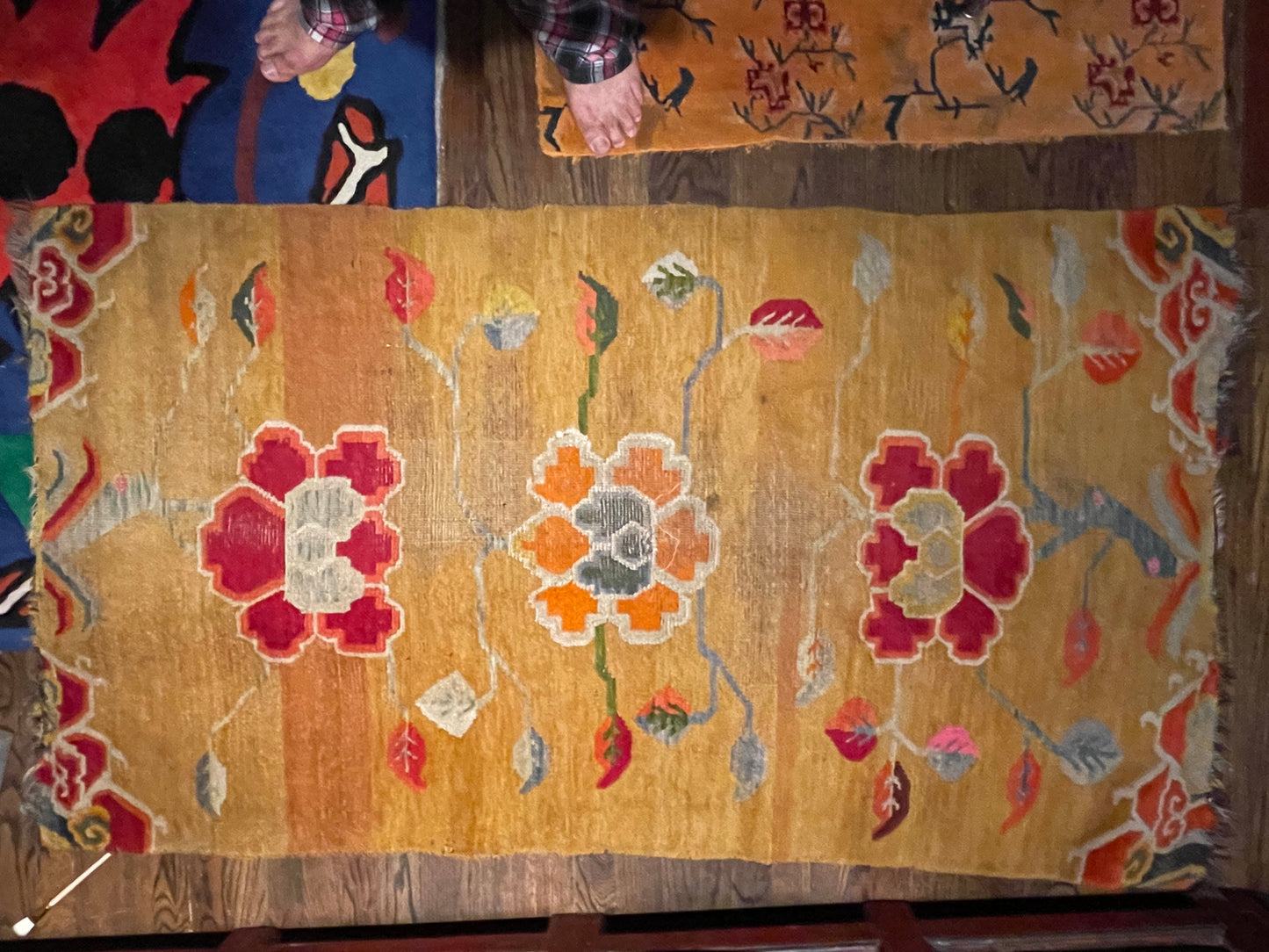 19th C./20th Century rare antique Tibetan floral rug