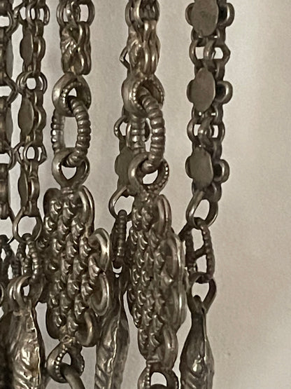 Late 19th C. Silver chatelaine with chains