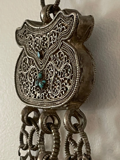 Late 19th C. Silver chatelaine with chains