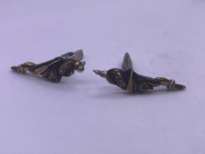 vintage find rare Shakudo antique menuki style sterling silver cufflinks
