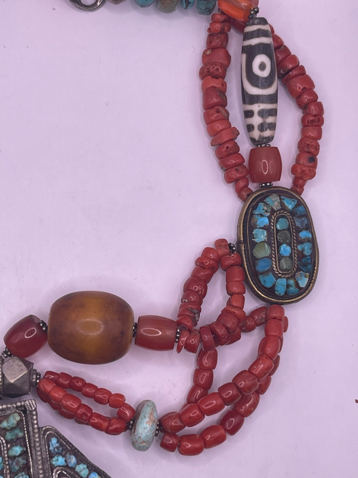Antique ghau with coral and silver bead necklace