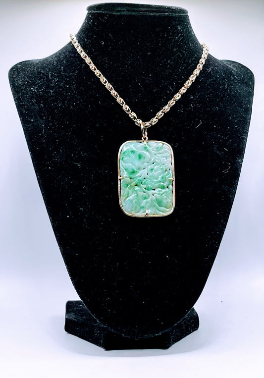 Carved vintage jadeite plaque pendant