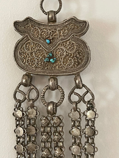 Late 19th C. Silver chatelaine with chains