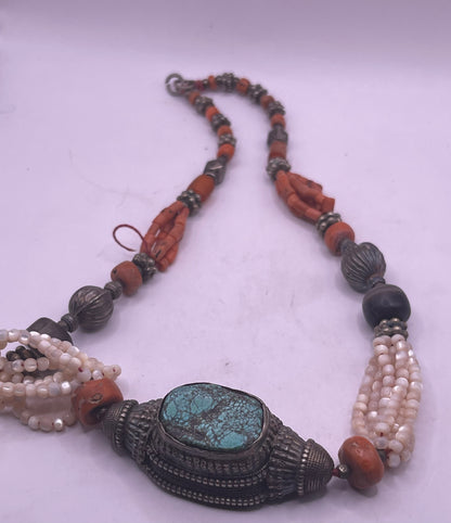 Antique turquoise hair bead necklace